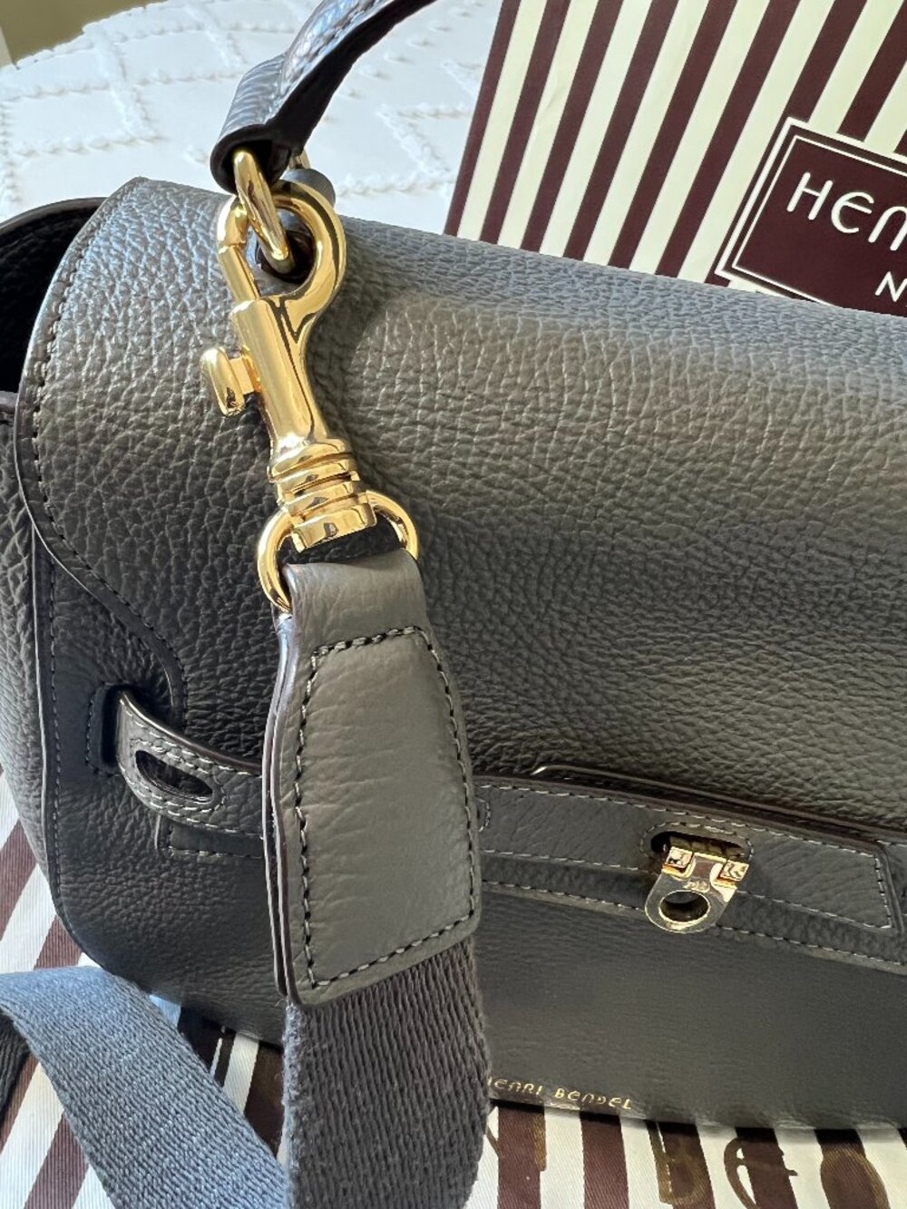 NWT Henri Bendel Uptown Satchel Gray Pebbled Leather Convertible Crossbody - Picture 13 of 16